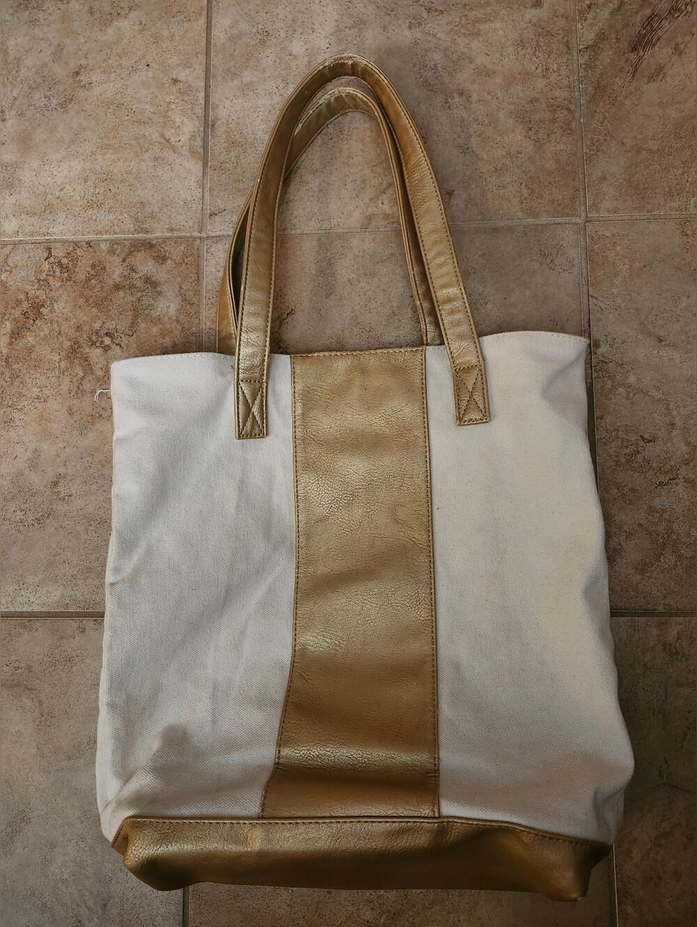 Canvas Tote Bag with Gold Trim - Women's Shoulder Bag